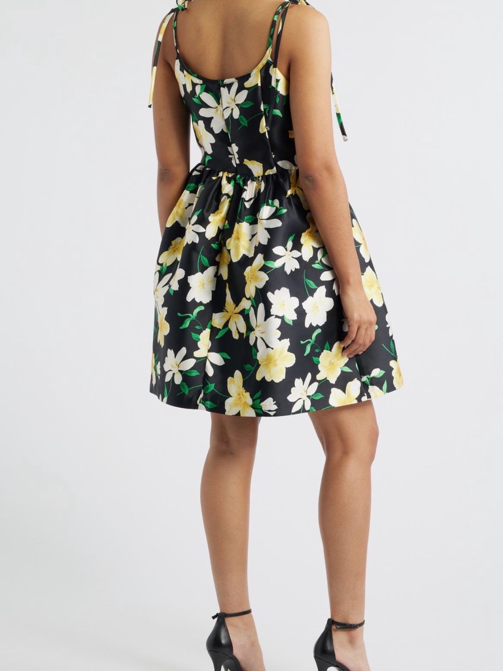 Julia Jordan Black Floral Tie-Shoulder  Dress with Yellow & White Blooms